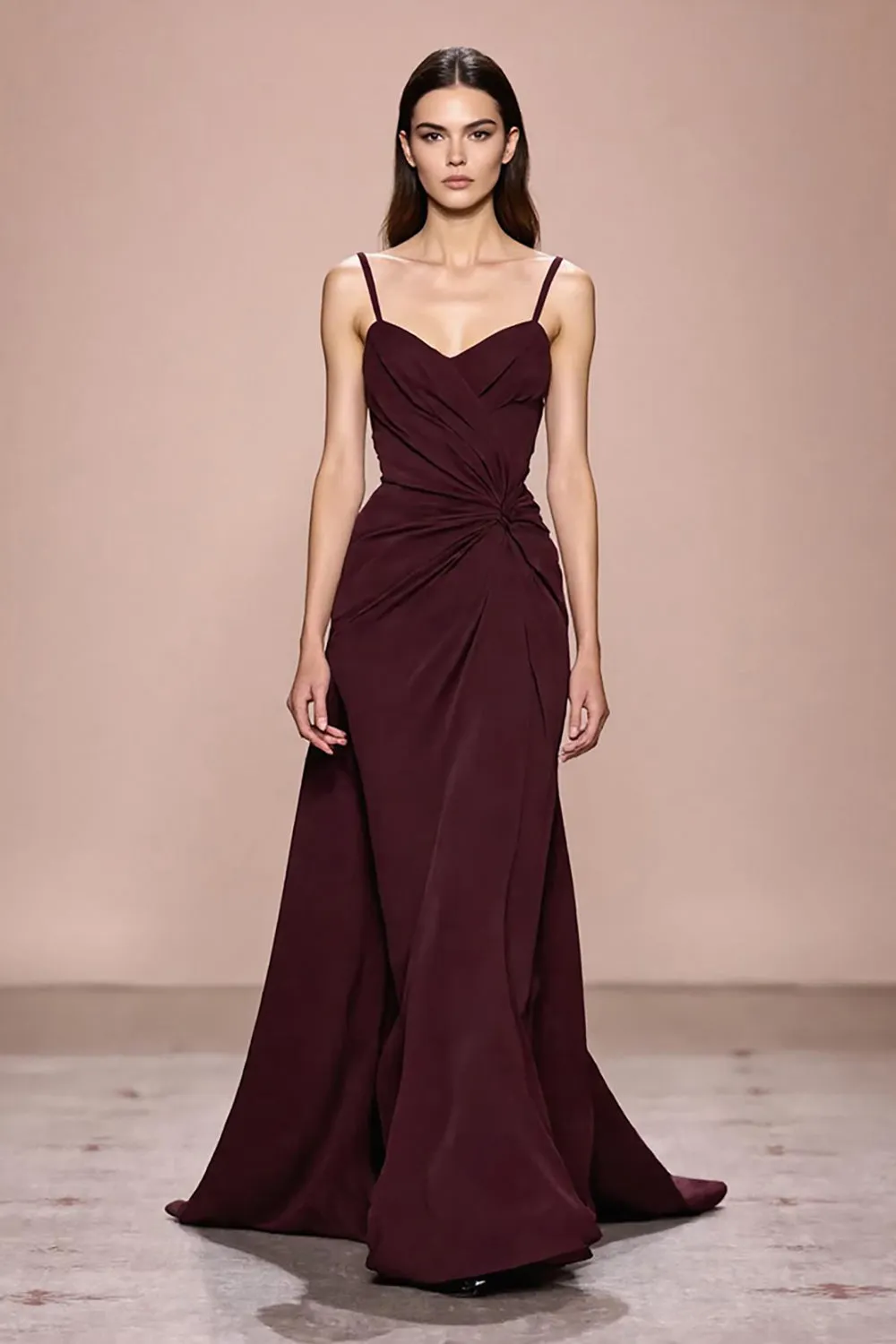 Dark Red Sheath Ruched Spaghetti Straps Long Evening Dress sold by Zapaka