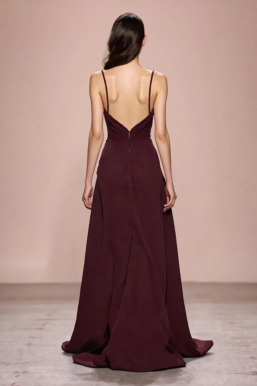 Dark Red Sheath Ruched Spaghetti Straps Long Evening Dress sold by Zapaka product image thumbnail 2