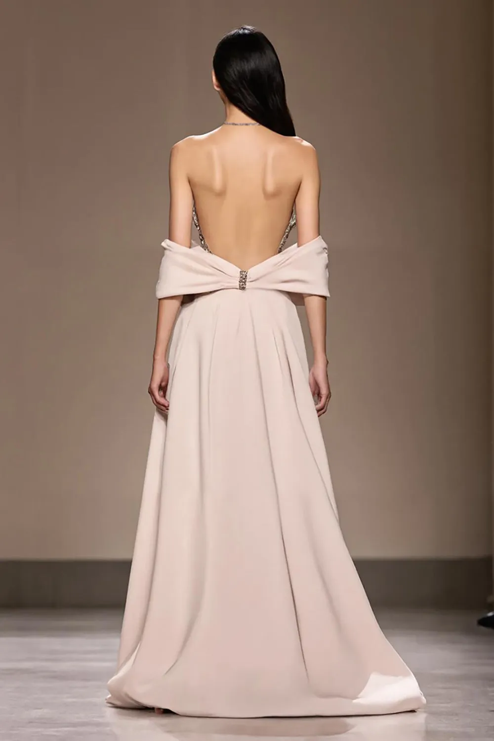 Ivory Satin A-Line Cold Shoulder Long Evening Dress with Slit sold by Zapaka product image thumbnail 2