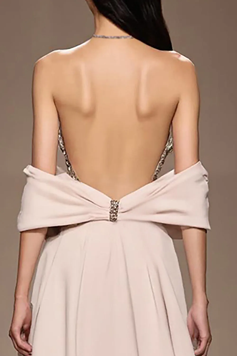 Ivory Satin A-Line Cold Shoulder Long Evening Dress with Slit sold by Zapaka product image thumbnail 4