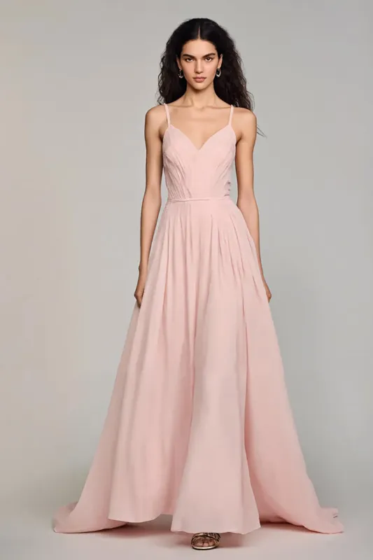 Light Pink Chiffon A-Line Spaghetti Straps Evening Dress sold by Zapaka