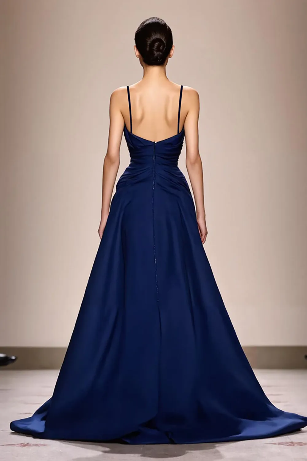 Dark Blue Spaghetti Straps Satin A-Line Evening Dress sold by Zapaka product image thumbnail 2