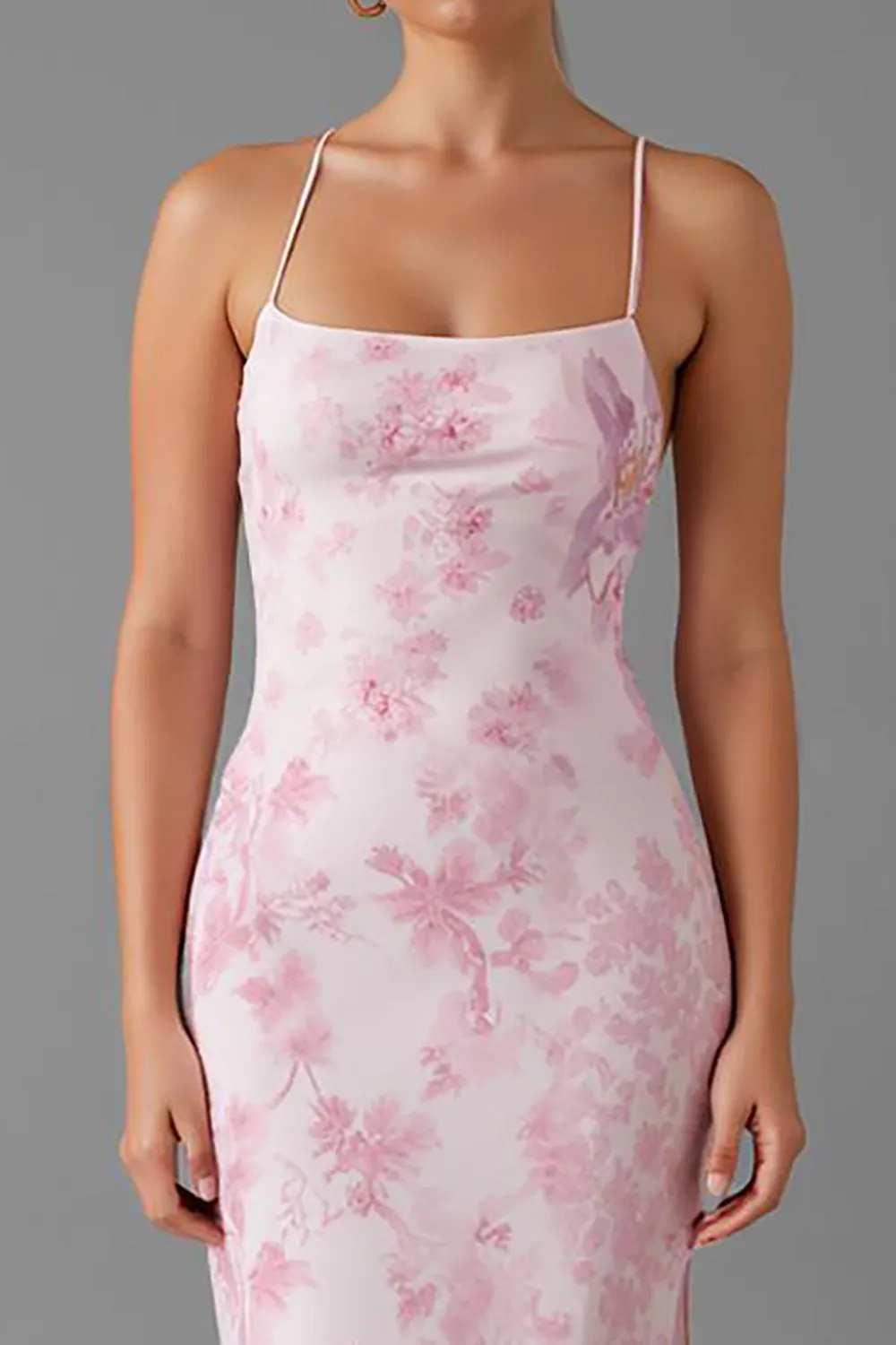 Light Pink Spaghetti Straps Sheath Printed Evening Dress With Slit sold by Zapaka product image thumbnail 3