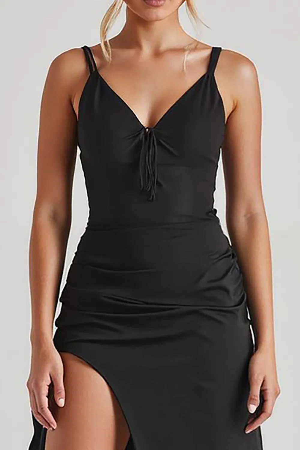 Black Sheath Spaghetti Straps Evening Dress With Slit sold by Zapaka product image thumbnail 3