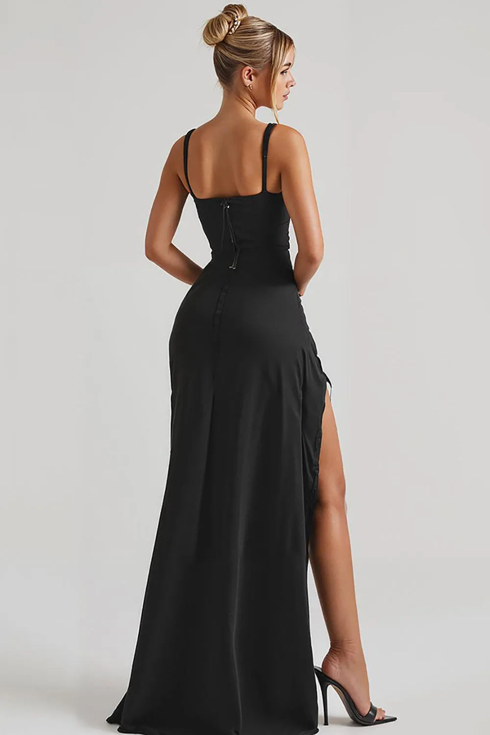 Black Sheath Spaghetti Straps Evening Dress With Slit sold by Zapaka product image thumbnail 2