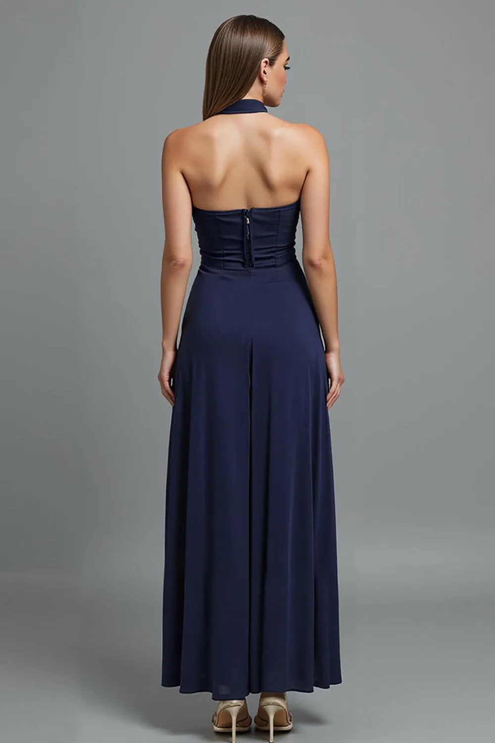 Dark Blue Strapless Sheath Evening Dress With Slit sold by Zapaka product image thumbnail 2