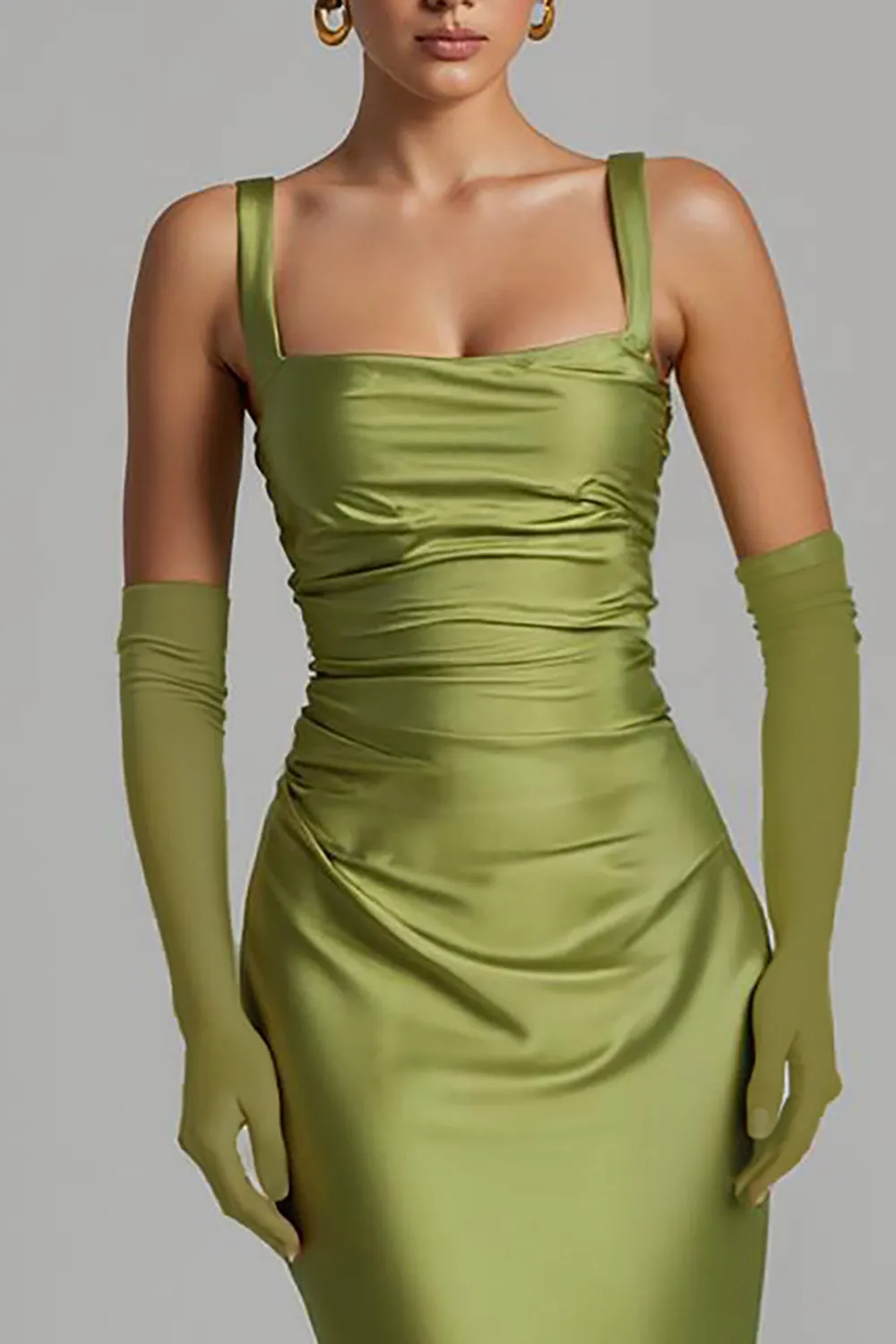 Mermaid Sage Green Satin Ruched Evening Dress sold by Zapaka product image thumbnail 3