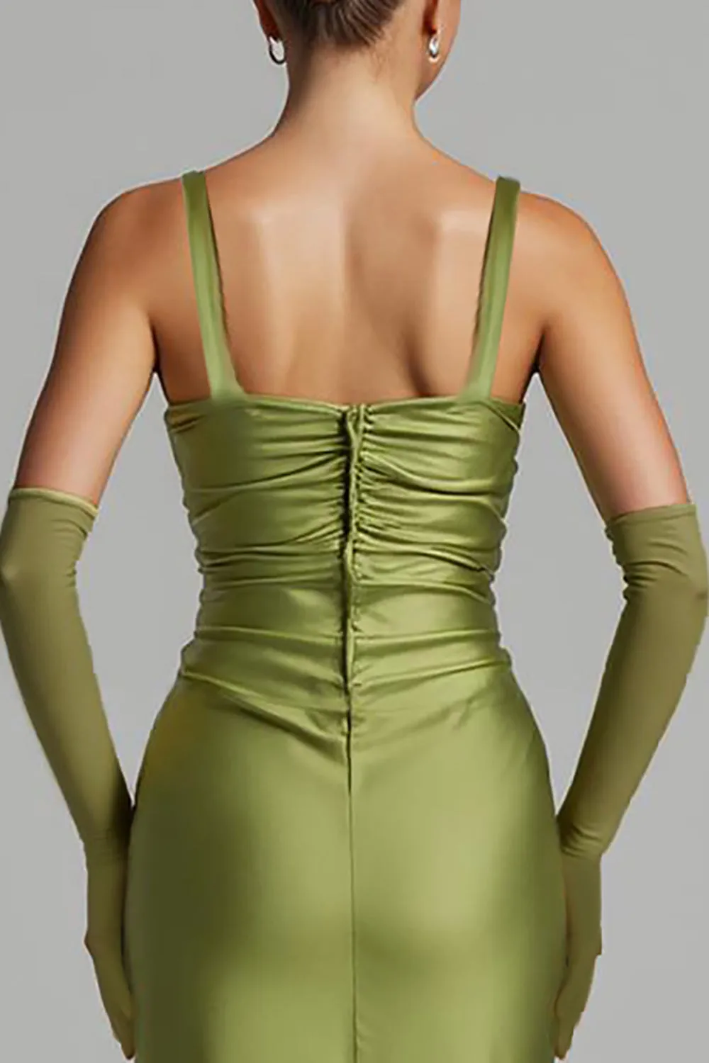 Mermaid Sage Green Satin Ruched Evening Dress sold by Zapaka product image thumbnail 4