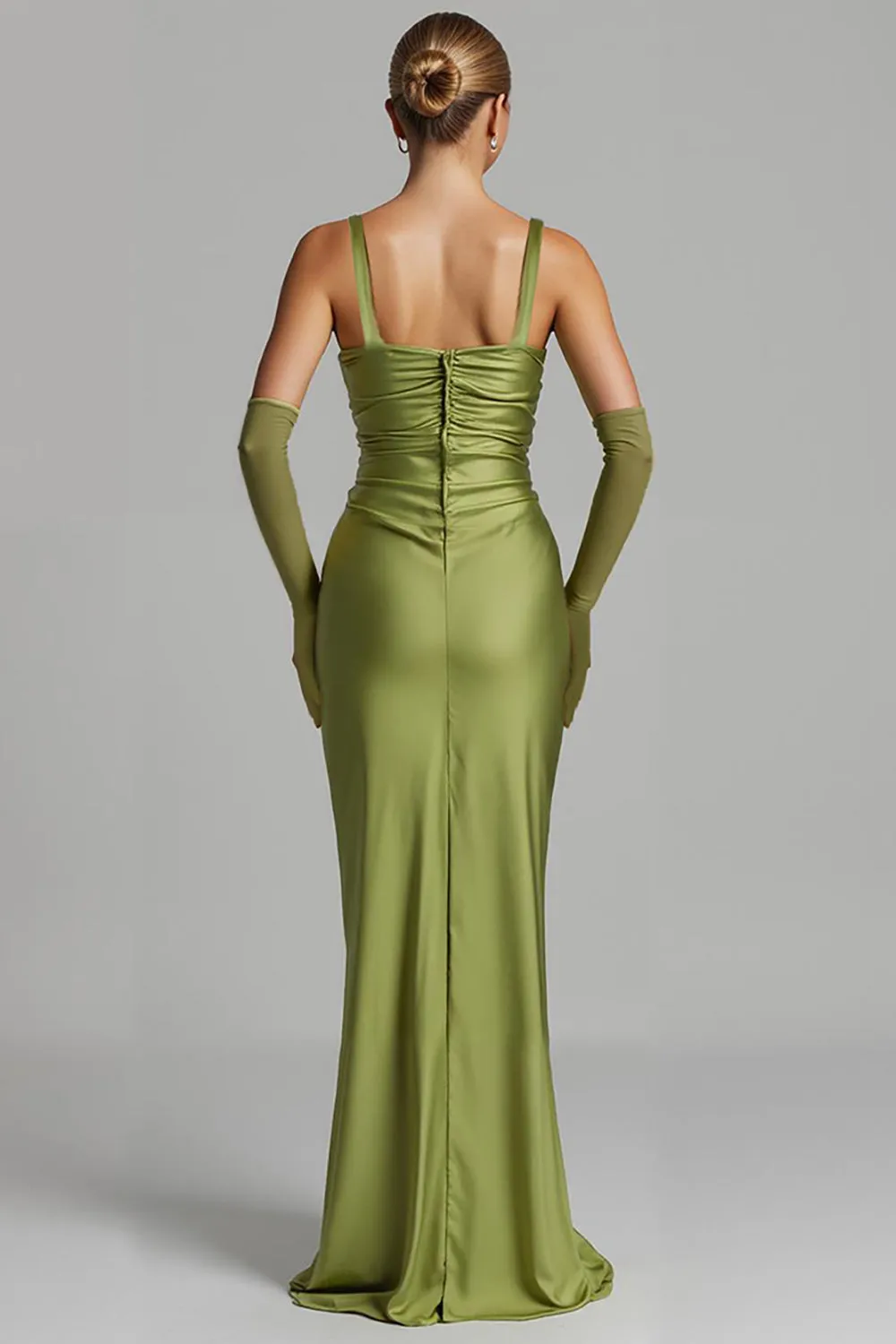 Mermaid Sage Green Satin Ruched Evening Dress sold by Zapaka product image thumbnail 2