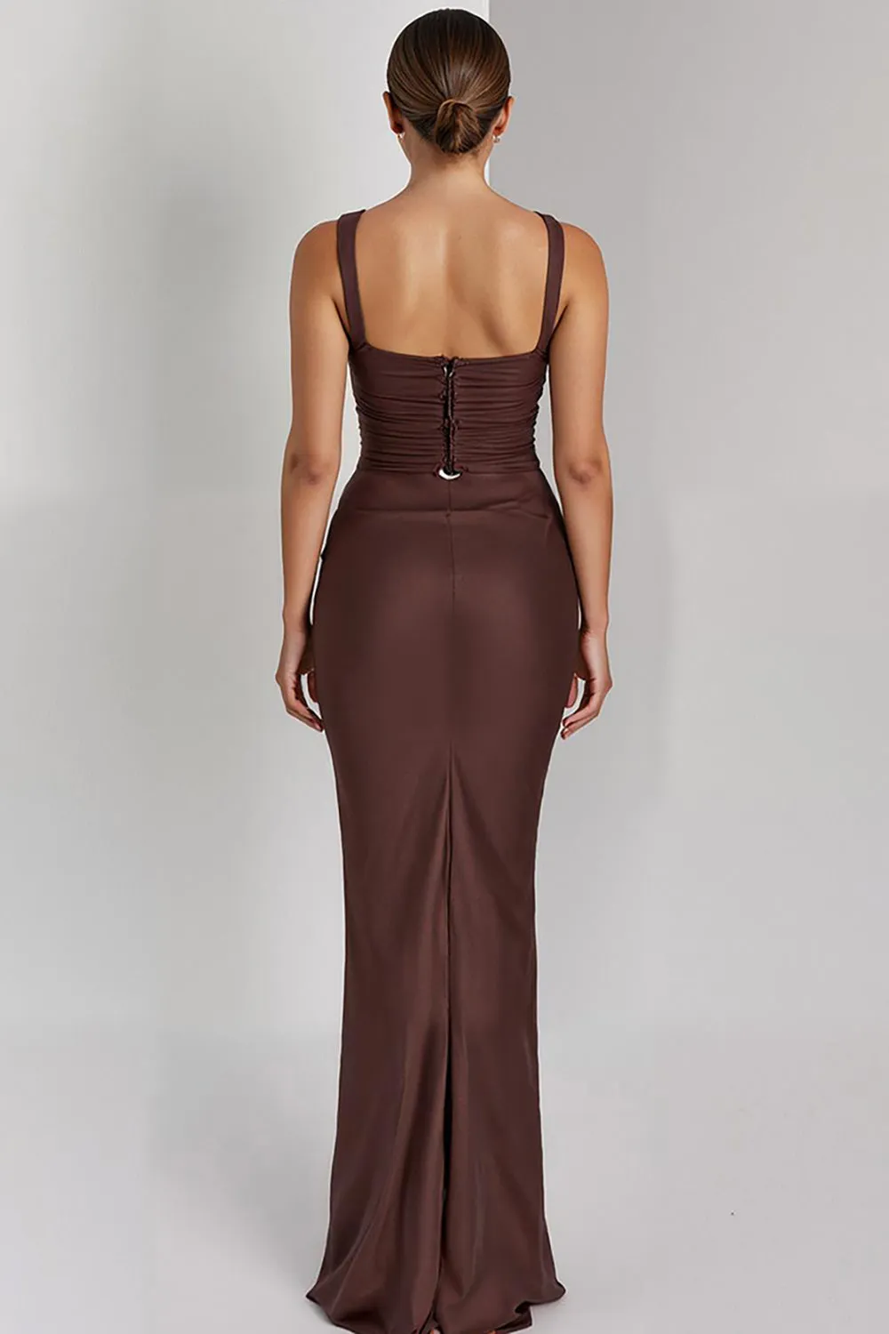 Coffee Mermaid Spaghetti Straps Maxi Evening Dress sold by Zapaka product image thumbnail 2