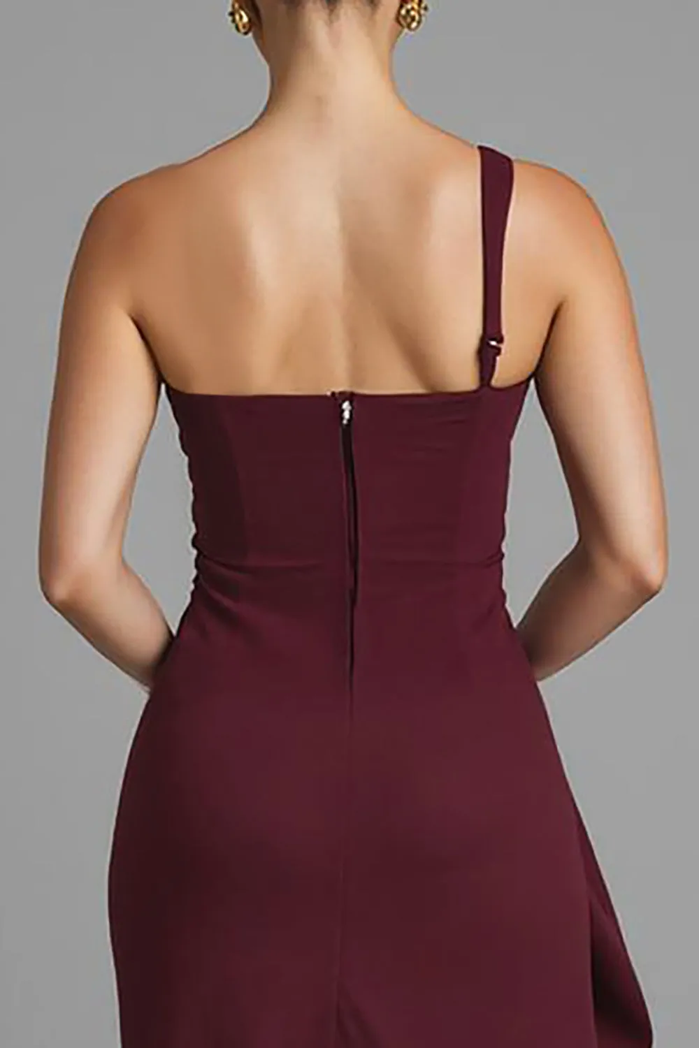 One Shoulder Sheath Burgundy Evening Dress With Slit sold by Zapaka product image thumbnail 4