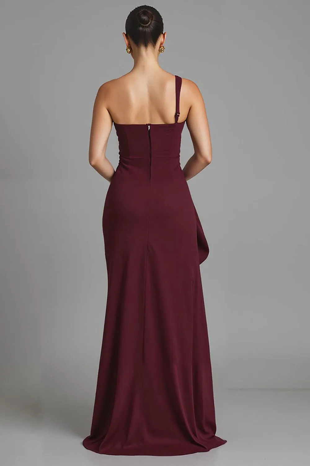 One Shoulder Sheath Burgundy Evening Dress With Slit sold by Zapaka product image thumbnail 2