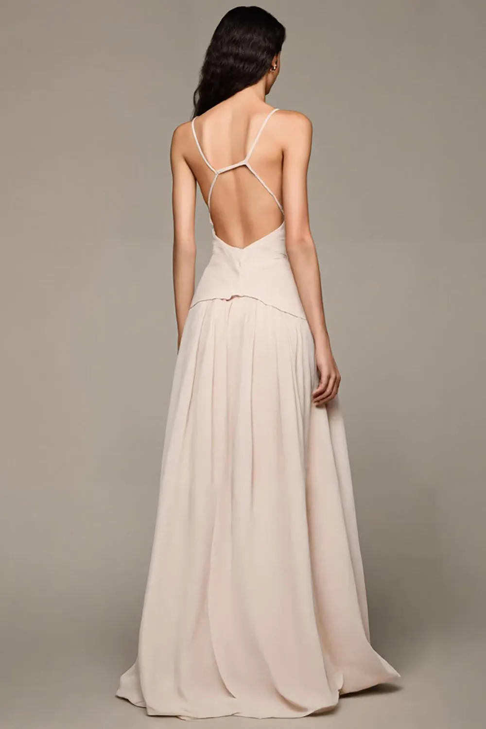 Apricot A-Line V-Neck Long Evening Dress With 3D Flowers sold by Zapaka product image thumbnail 2