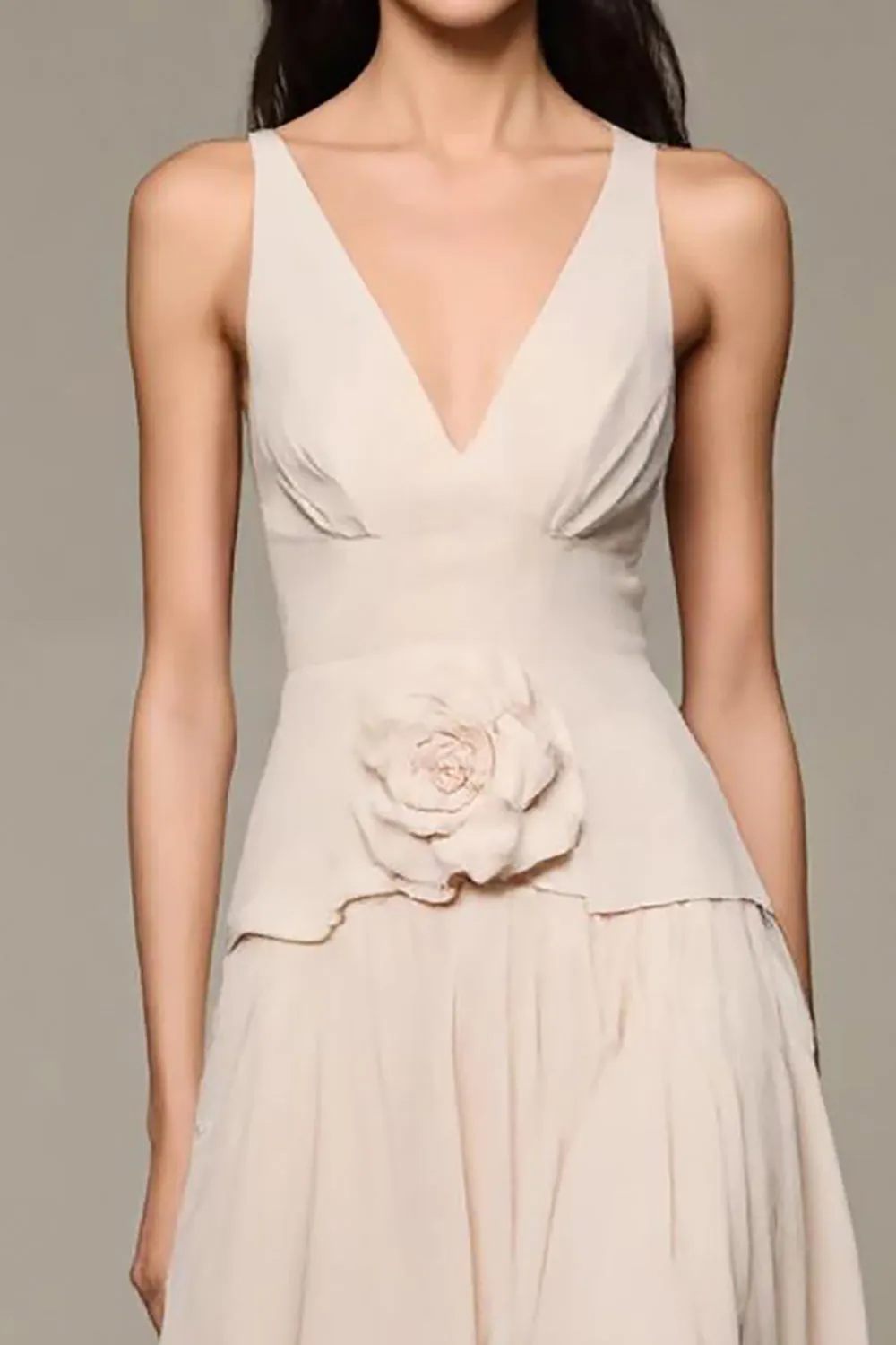 Apricot A-Line V-Neck Long Evening Dress With 3D Flowers sold by Zapaka product image thumbnail 4