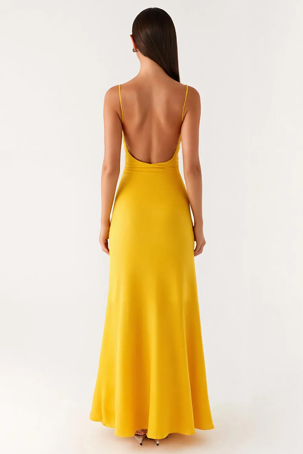 Sheath Yellow Satin Spaghetti Straps Evening Dress sold by Zapaka product image thumbnail 2