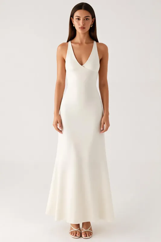 Ivory Sheath V-Neck Ankle-Length Evening Dress sold by Zapaka
