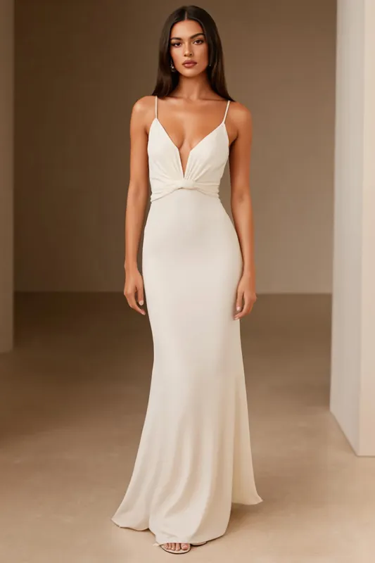 Mermaid Ivory Spaghetti Straps Evening Dress sold by Zapaka