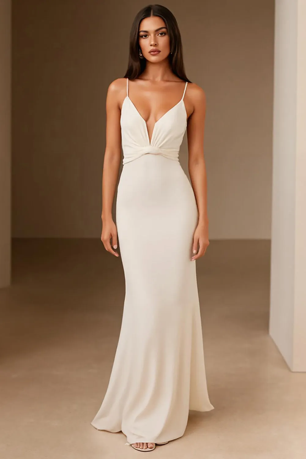 Mermaid Ivory Spaghetti Straps Evening Dress sold by Zapaka