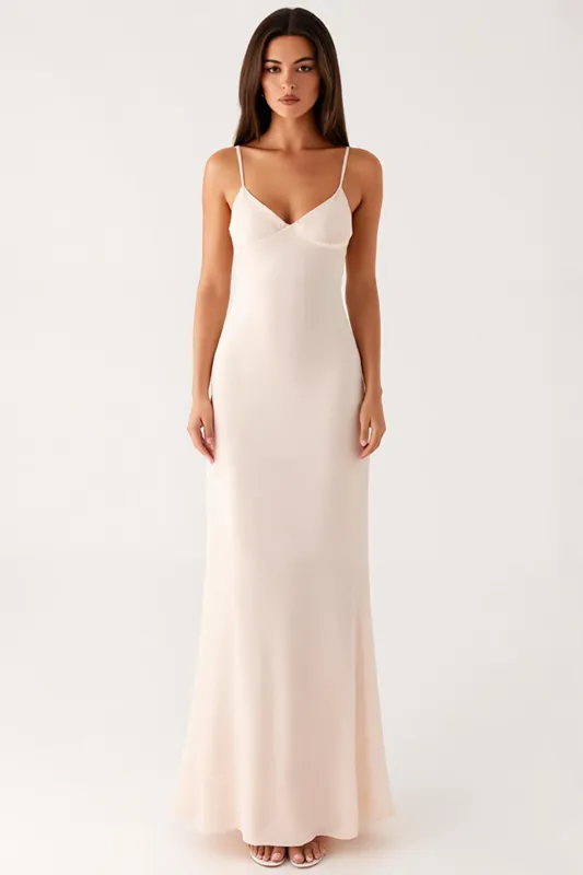 Sheath Ivory Spaghetti Straps Evening Dress with Tie Back sold by Zapaka