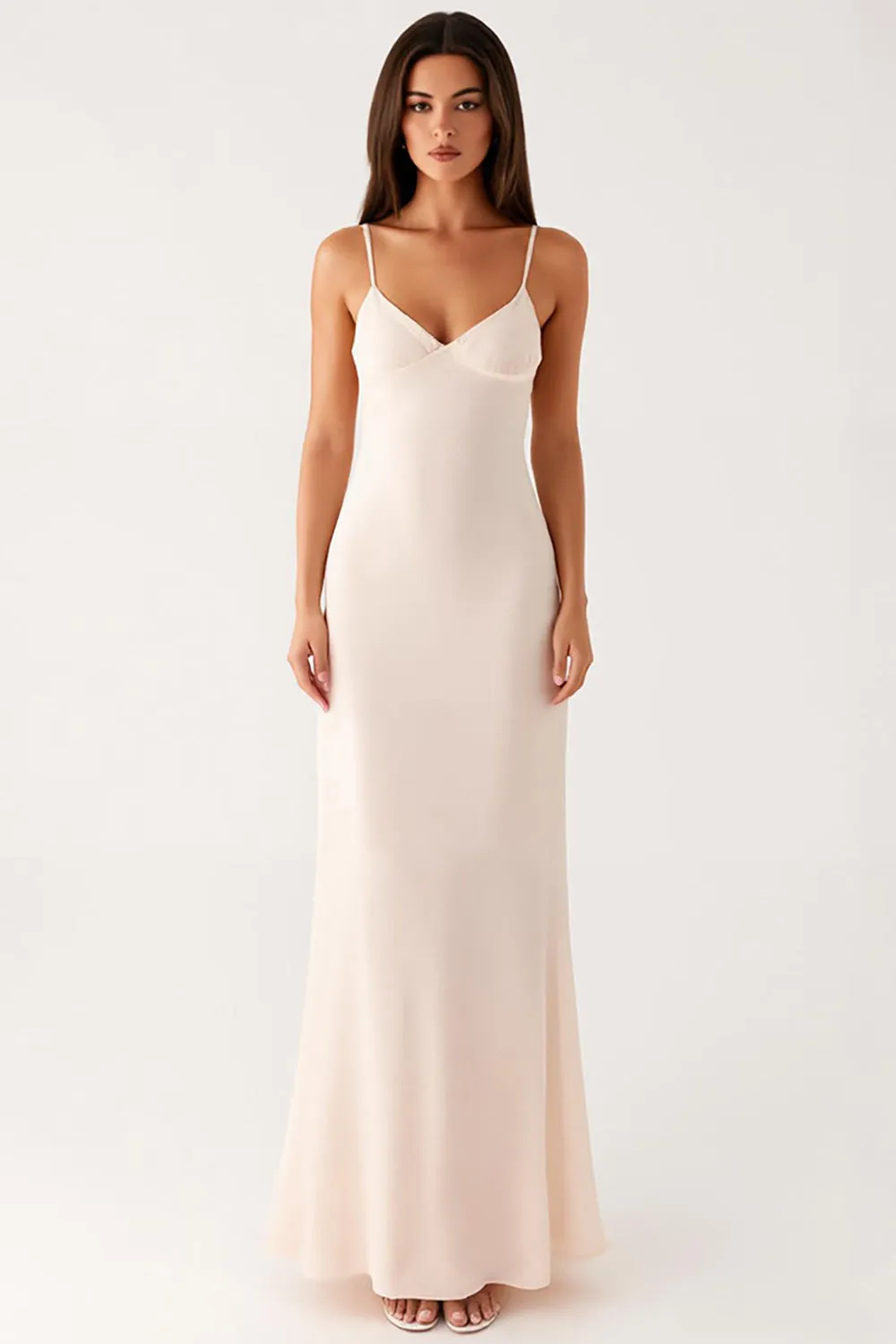 Sheath Ivory Spaghetti Straps Evening Dress with Tie Back sold by Zapaka