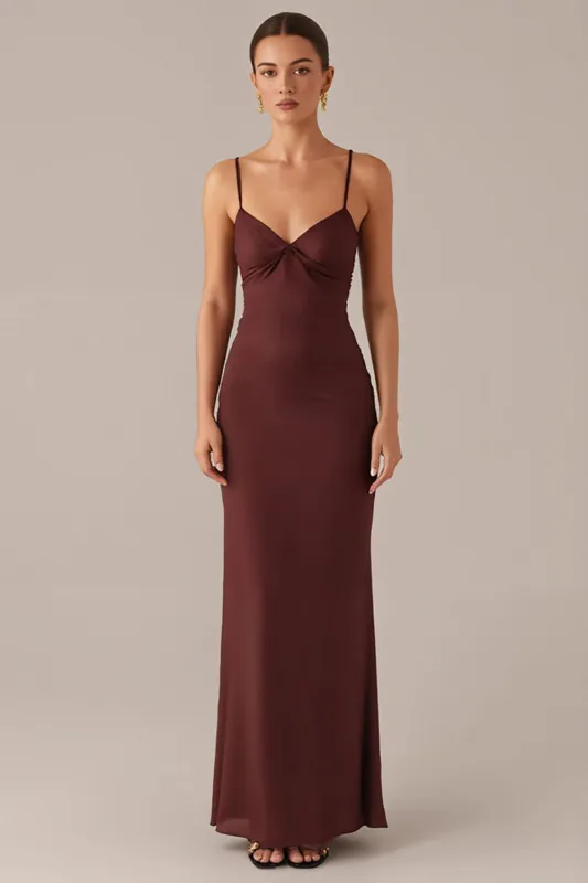 Brown Spaghetti Straps Sheath Evening Dress sold by Zapaka