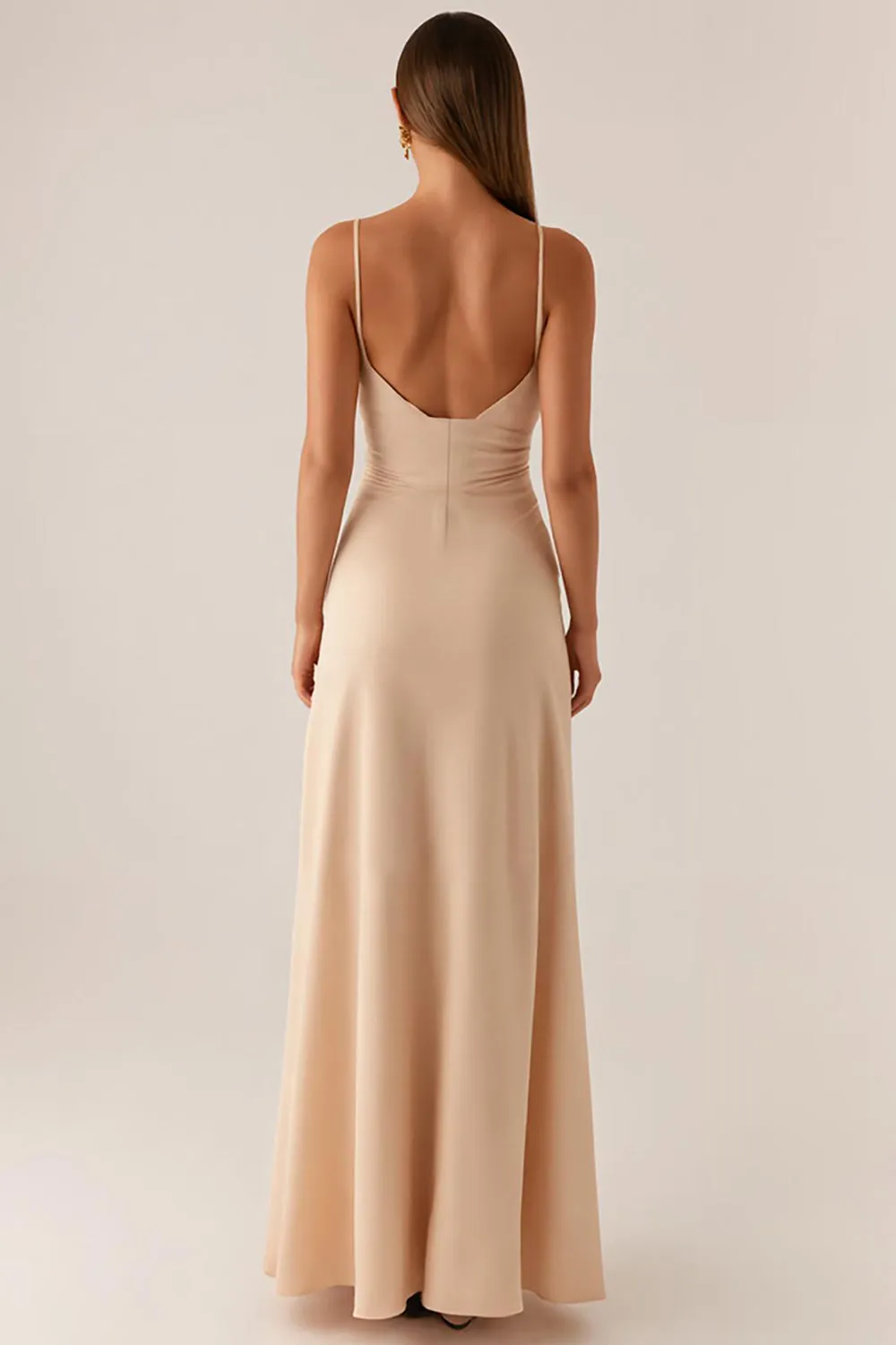 Apricot Spaghetti Straps Maxi Evening Dress sold by Zapaka product image thumbnail 2