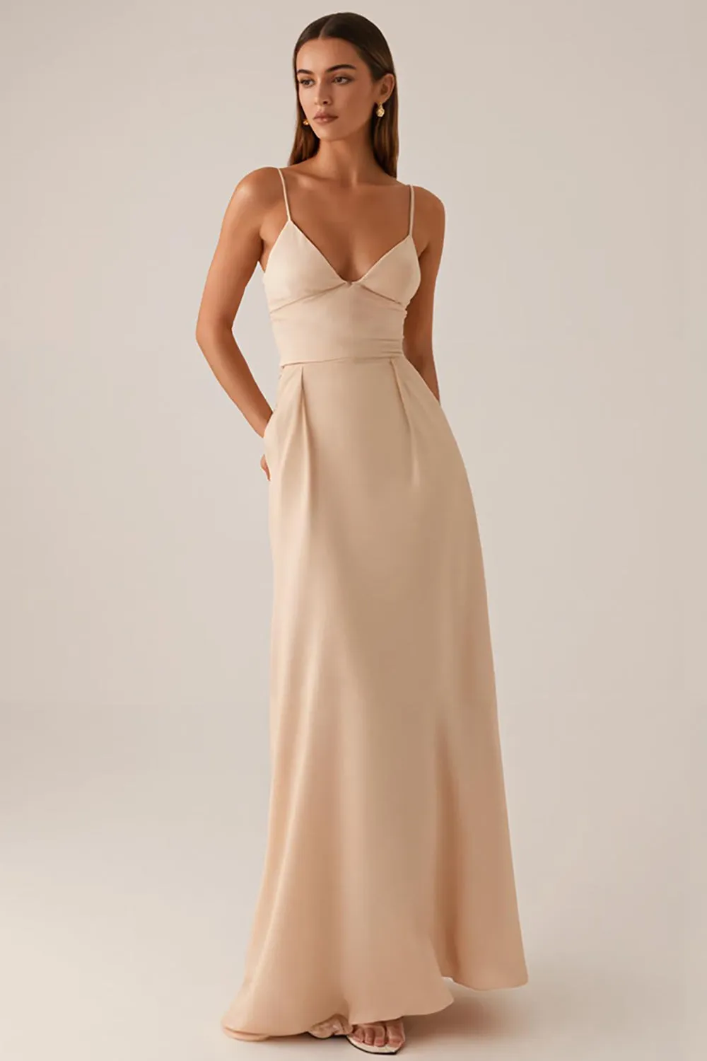 Apricot Spaghetti Straps Maxi Evening Dress sold by Zapaka