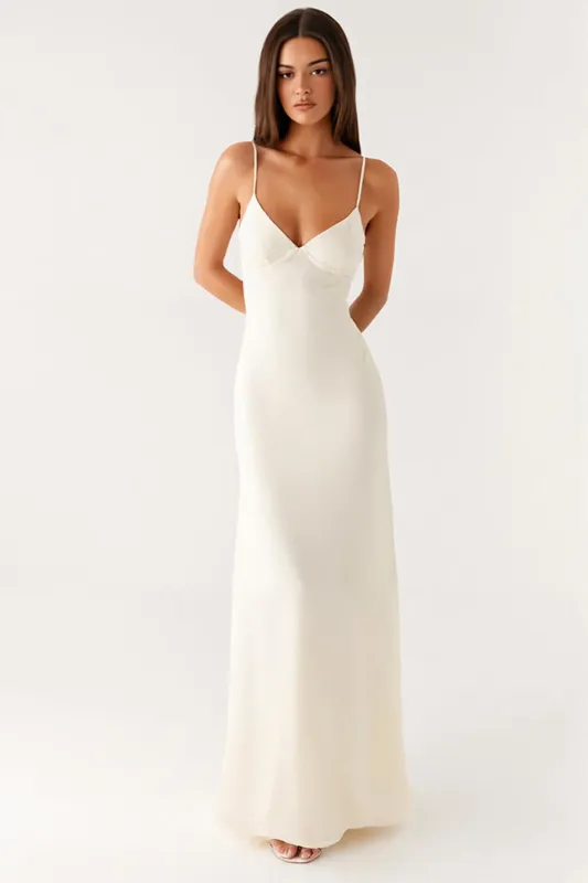 Elegant Sheath Ivory Spaghetti Straps Evening Dress sold by Zapaka