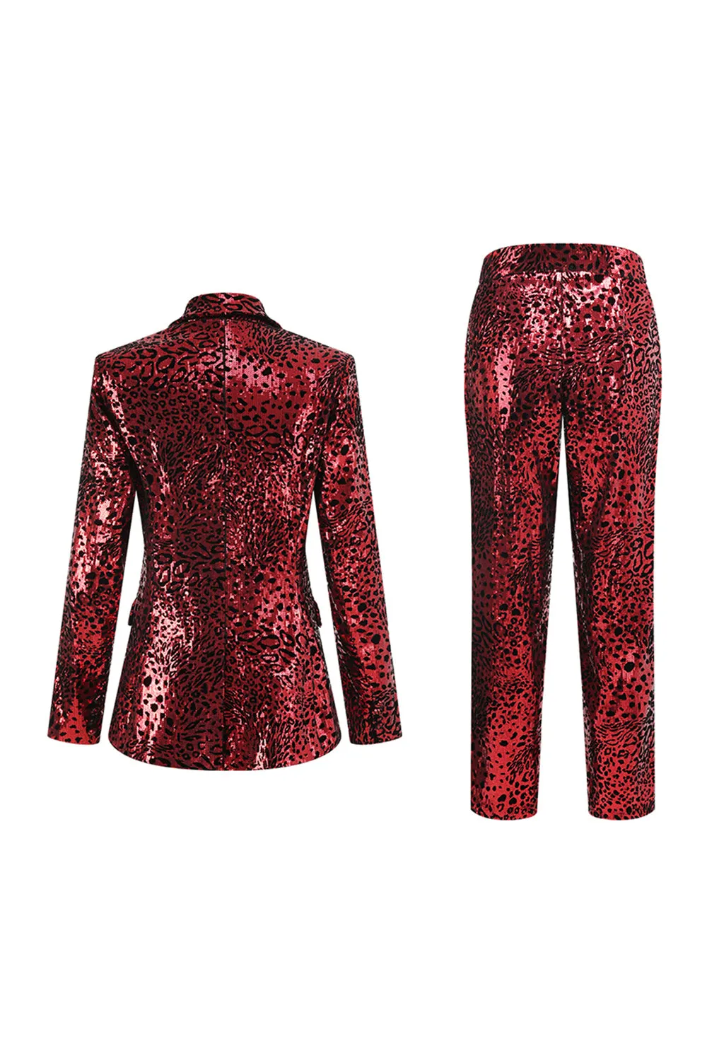 Red Leopard Sequin 2 Piece Peak Lapel Women's Prom Suit sold by Zapaka product image thumbnail 2
