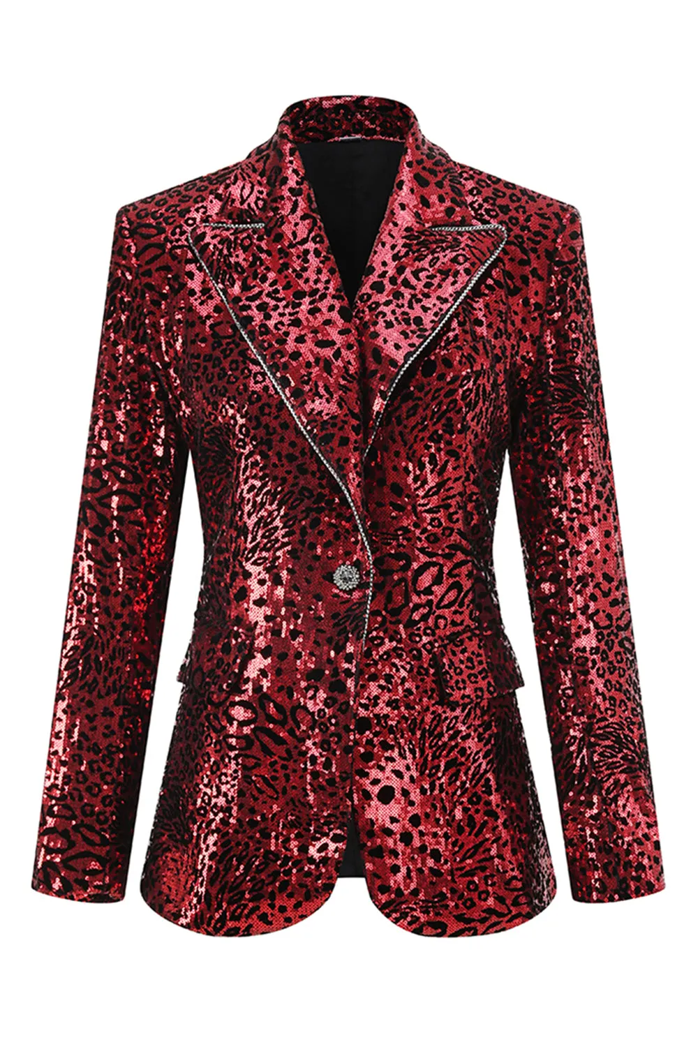 Red Leopard Sequin 2 Piece Peak Lapel Women's Prom Suit sold by Zapaka product image thumbnail 3