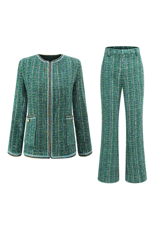 Dark Green Tweed 2 Piece Women's Suit with Pockets sold by Zapaka