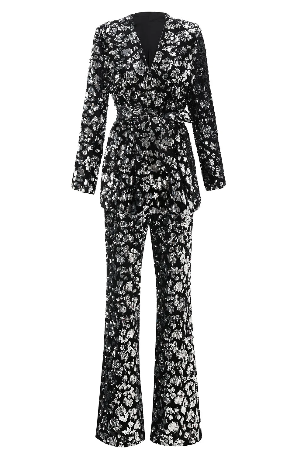 Sparkly Black Slim Fit 2 Piece Women's Prom Suit with Sash sold by Zapaka