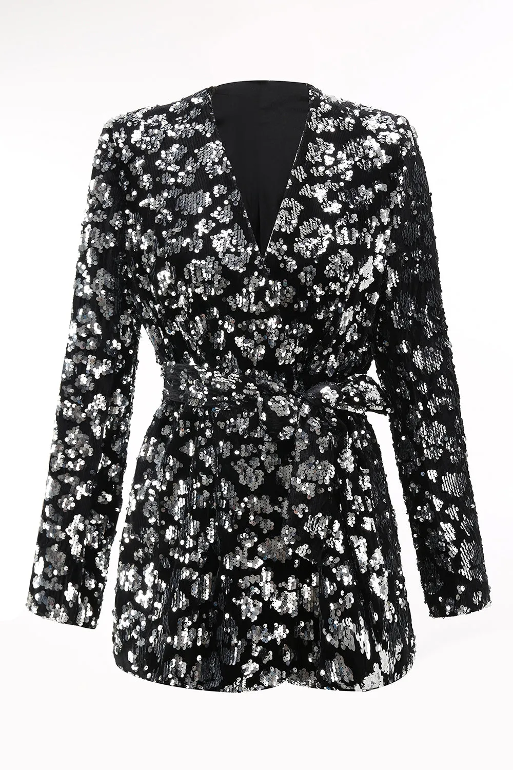 Sparkly Black Slim Fit 2 Piece Women's Prom Suit with Sash sold by Zapaka product image thumbnail 4