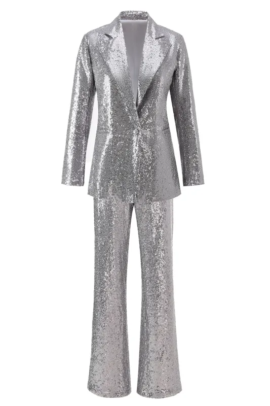 Silver Notched Lapel Sequins 2-piece Women Suits sold by Zapaka