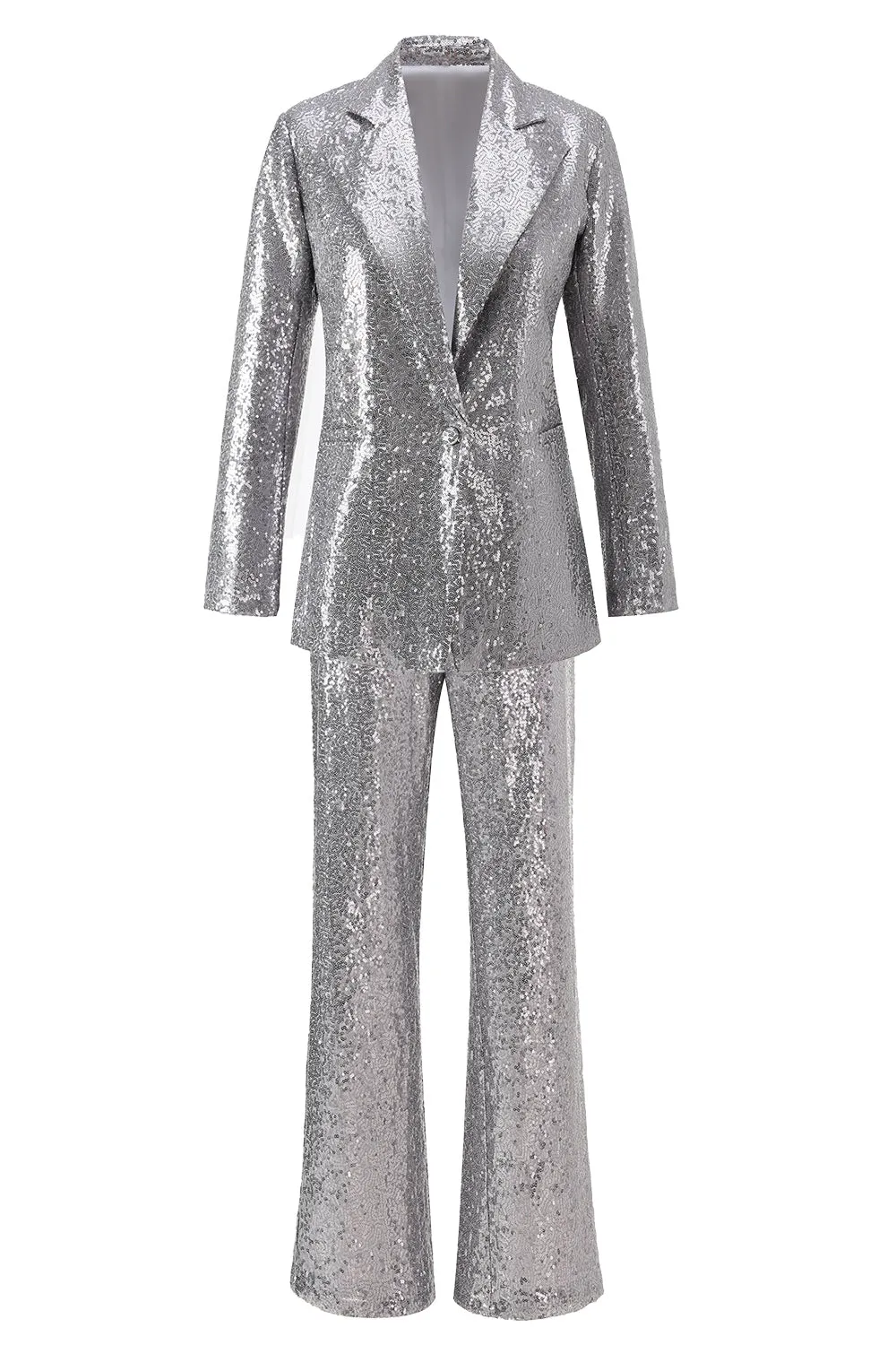 Silver Notched Lapel Sequins 2-piece Women Suits sold by Zapaka