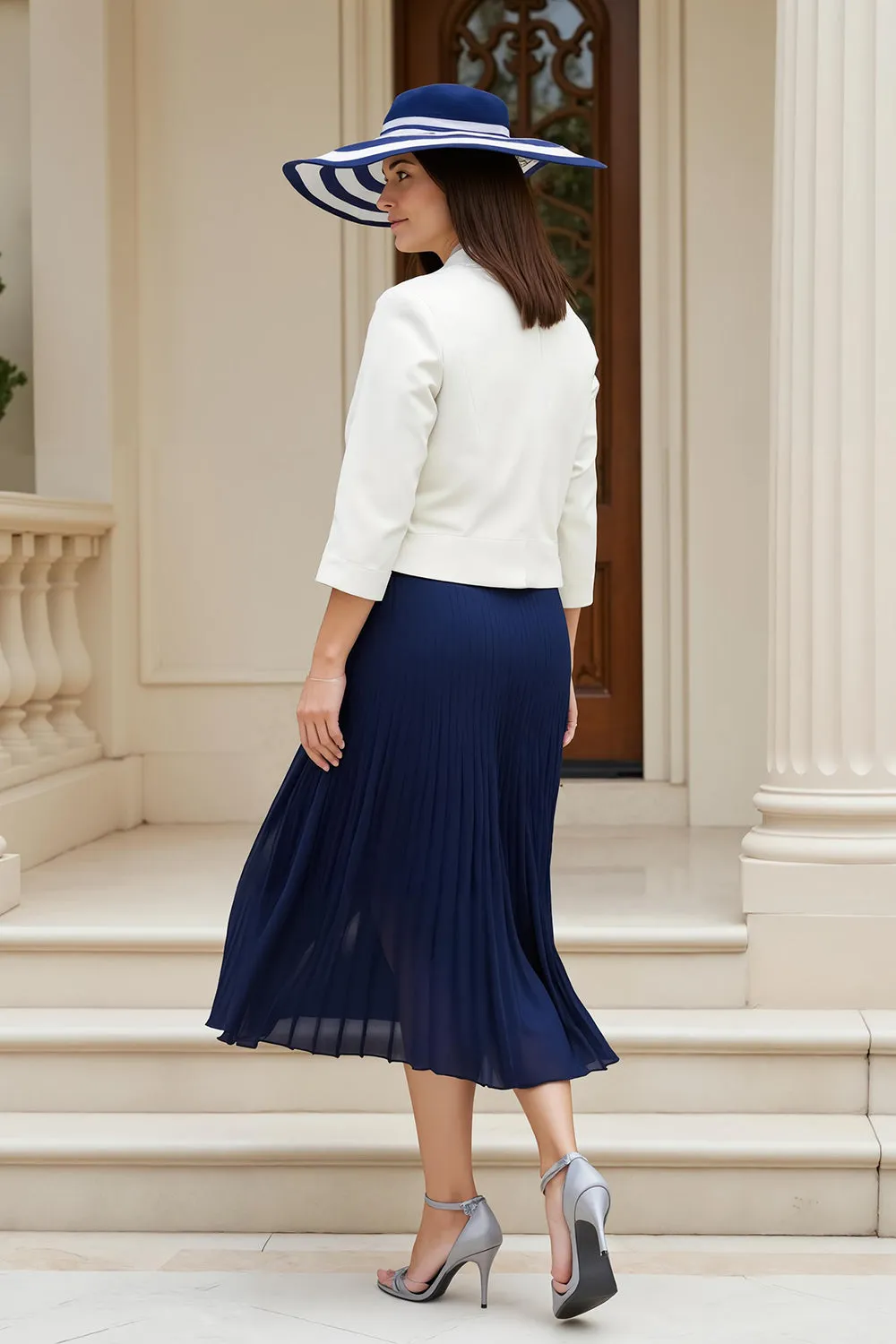 2 Piece Chiffon Midi Navy Mother of the Bride Dress with 3/4 Sleeves sold by Zapaka product image thumbnail 2