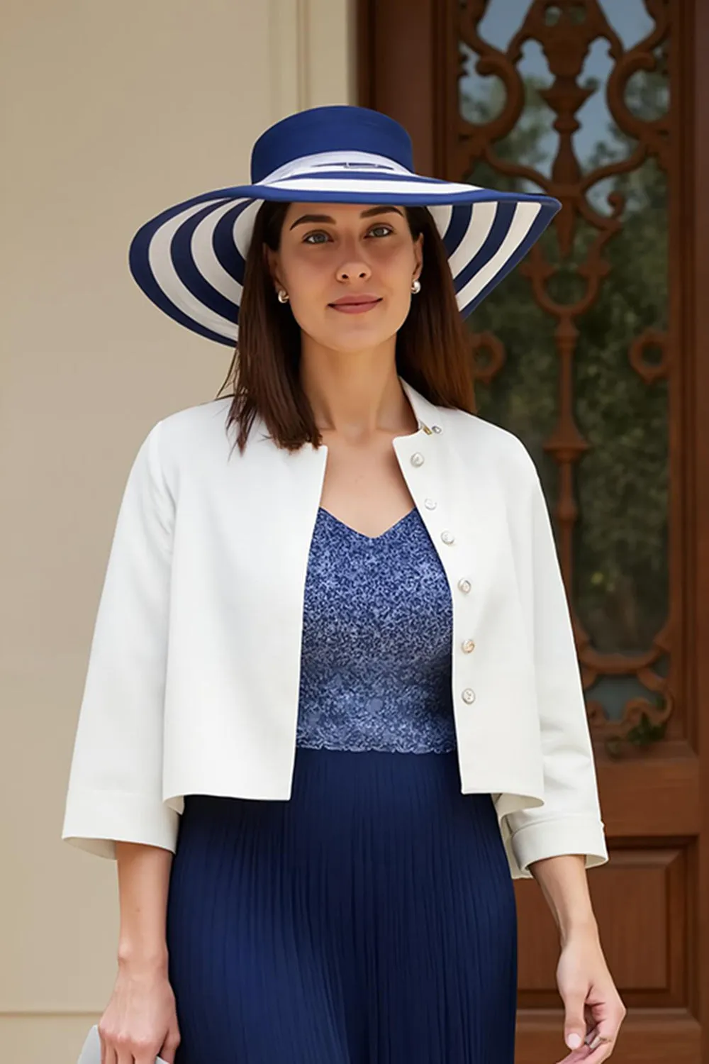 2 Piece Chiffon Midi Navy Mother of the Bride Dress with 3/4 Sleeves sold by Zapaka product image thumbnail 3