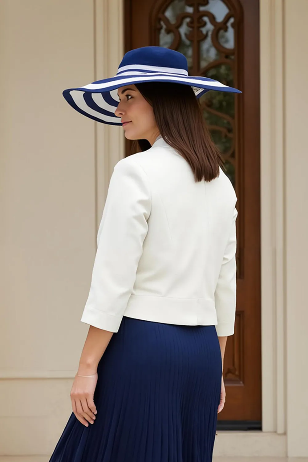 2 Piece Chiffon Midi Navy Mother of the Bride Dress with 3/4 Sleeves sold by Zapaka product image thumbnail 4