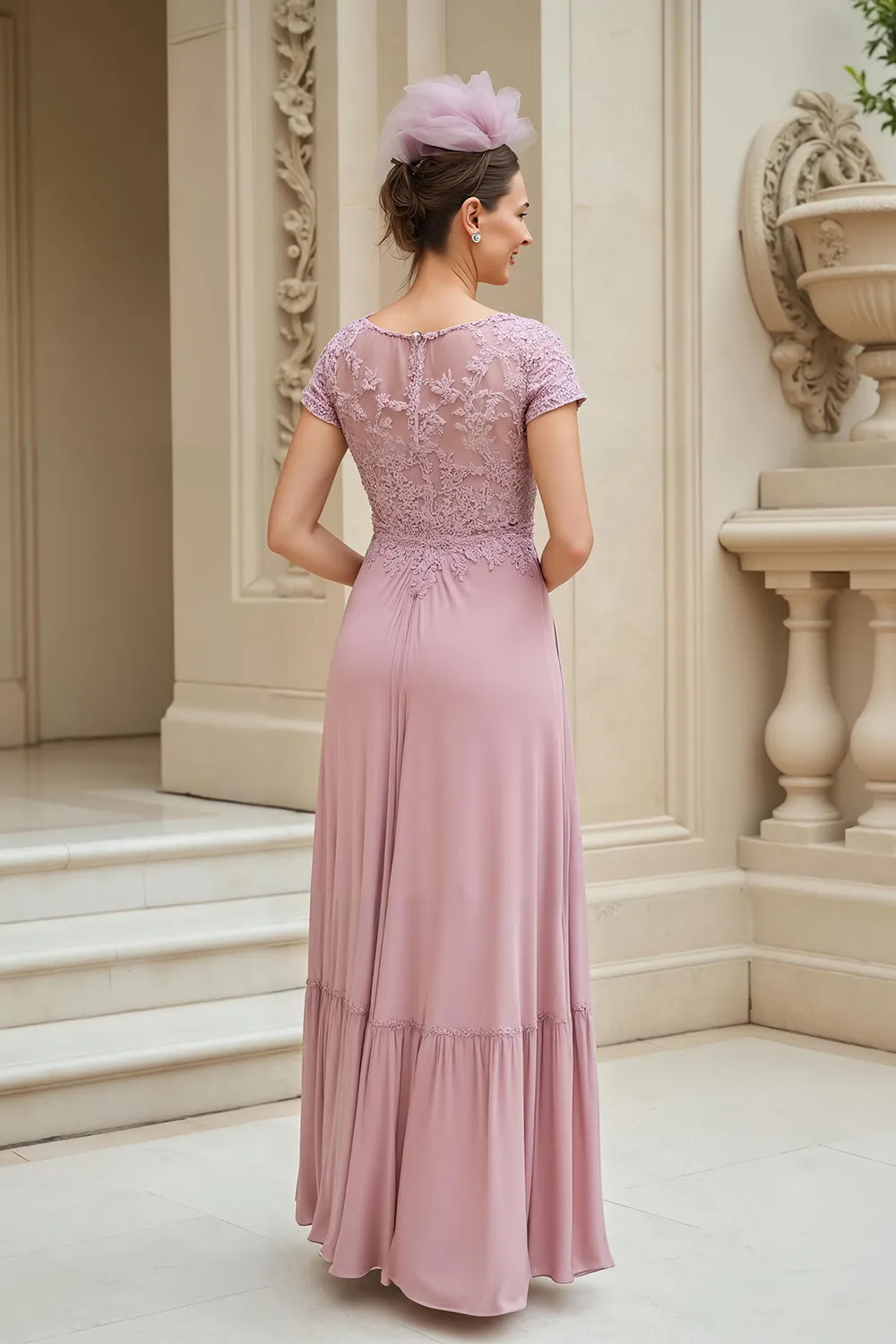 Dusty Rose A-Line V-Neck Long Mother of the Bride Dress with Lace sold by Zapaka product image thumbnail 2