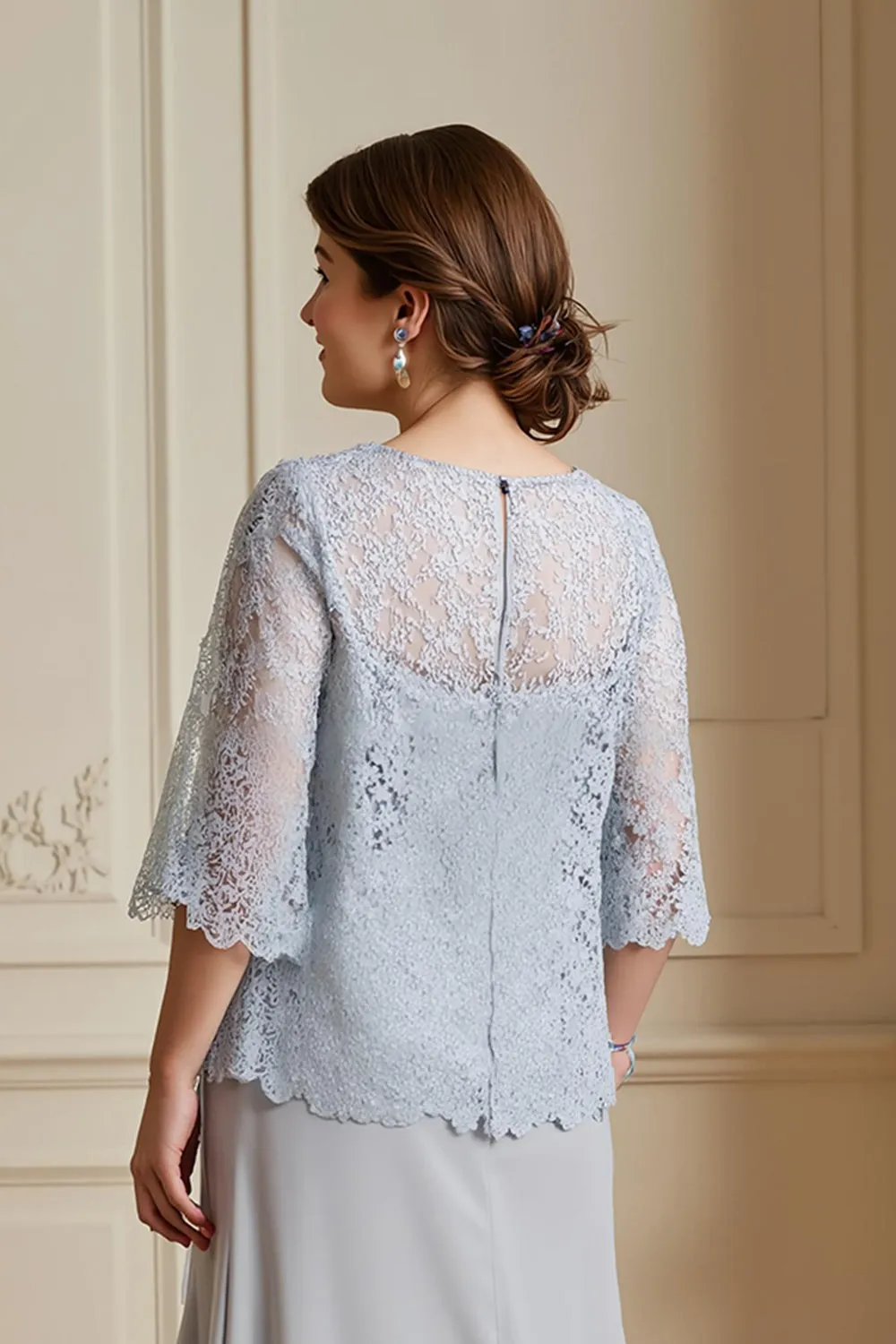 Silver A-Line Tiered Chiffon Lace Coat 2 Piece Mother of the Bride Dress sold by Zapaka product image thumbnail 4