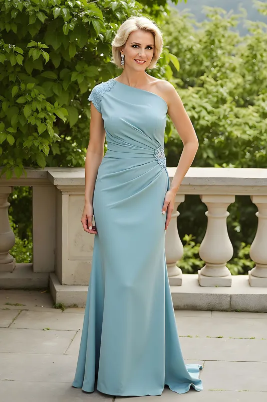 Light Blue Sheath One Shoulder Mother of the Bride Dress with Appiques sold by Zapaka