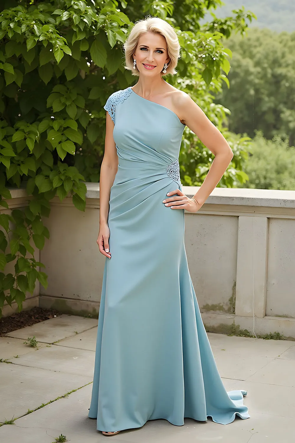 Light Blue Sheath One Shoulder Mother of the Bride Dress with Appiques sold by Zapaka product image thumbnail 2
