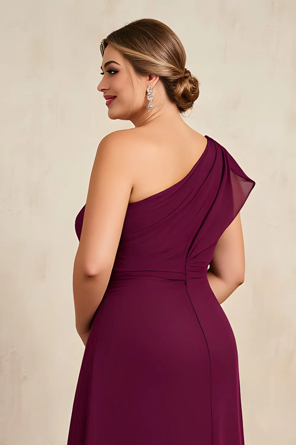 One Shoulder Burgundy Chiffon Mother of the Bride Dress with Appliques sold by Zapaka product image thumbnail 2