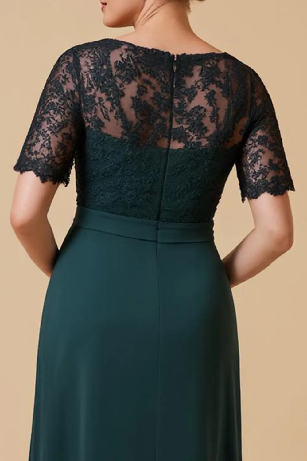 Pine Sheath V-Neck Short Sleeve Mother of the Bride Dress with Lace sold by Zapaka product image thumbnail 4