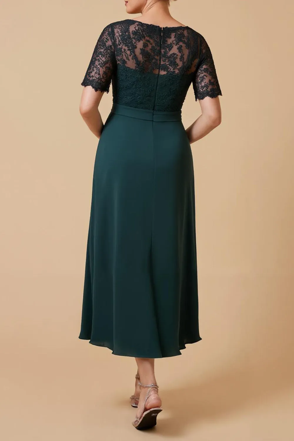 Pine Sheath V-Neck Short Sleeve Mother of the Bride Dress with Lace sold by Zapaka product image thumbnail 2