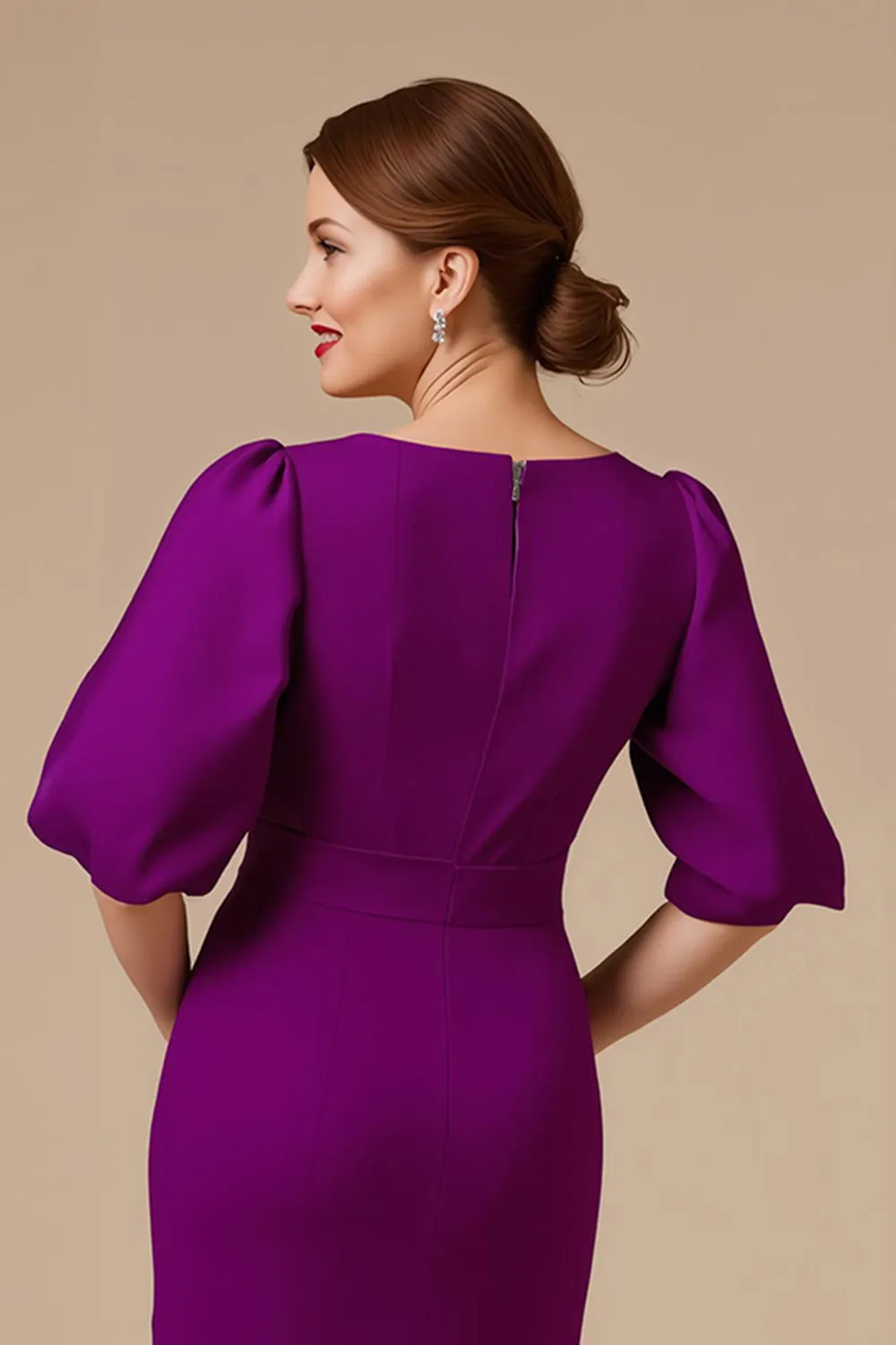 Grape Mermaid V-Neck Ruched Half Sleeve Mother of the Bride Dress sold by Zapaka product image thumbnail 4