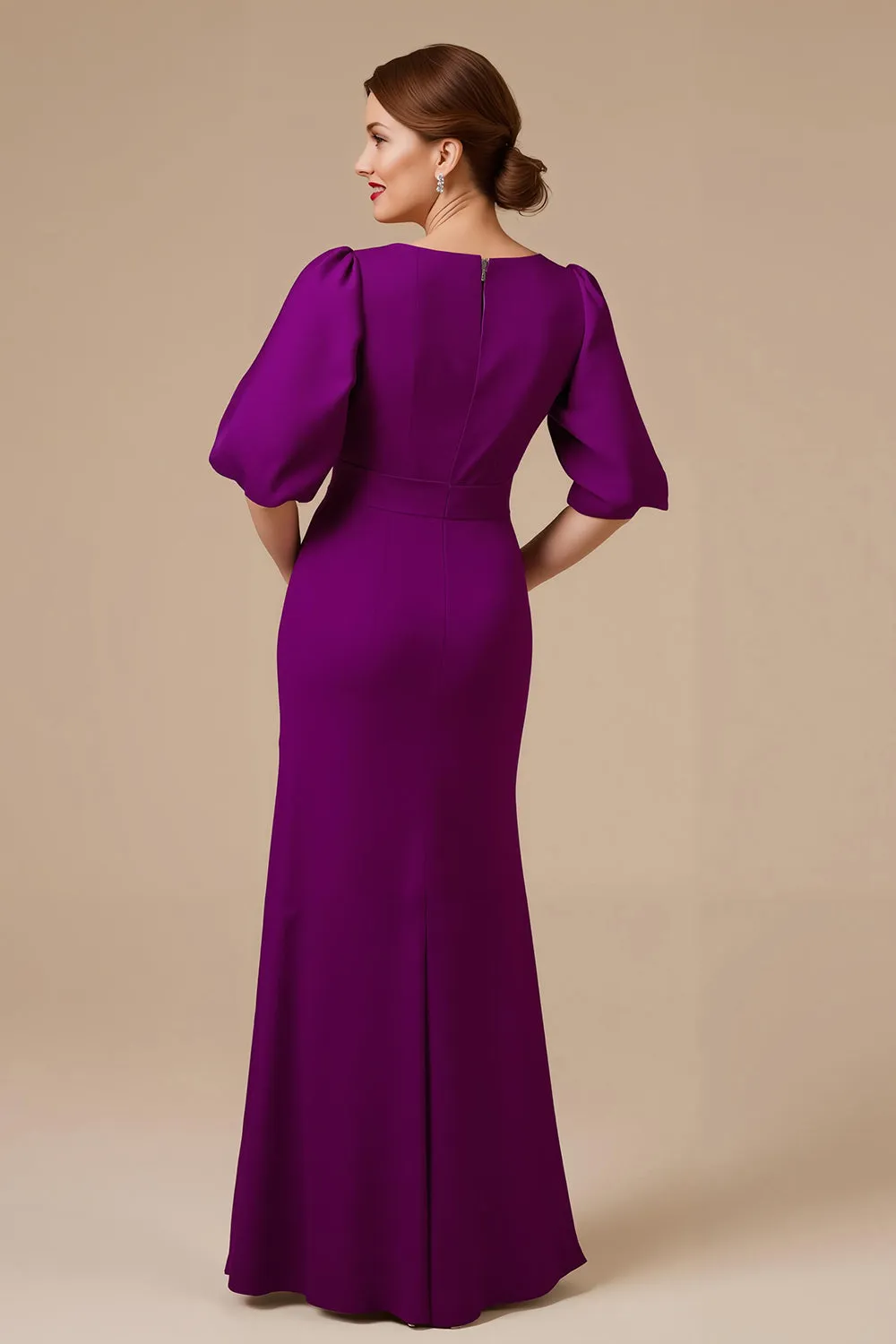 Grape Mermaid V-Neck Ruched Half Sleeve Mother of the Bride Dress sold by Zapaka product image thumbnail 2