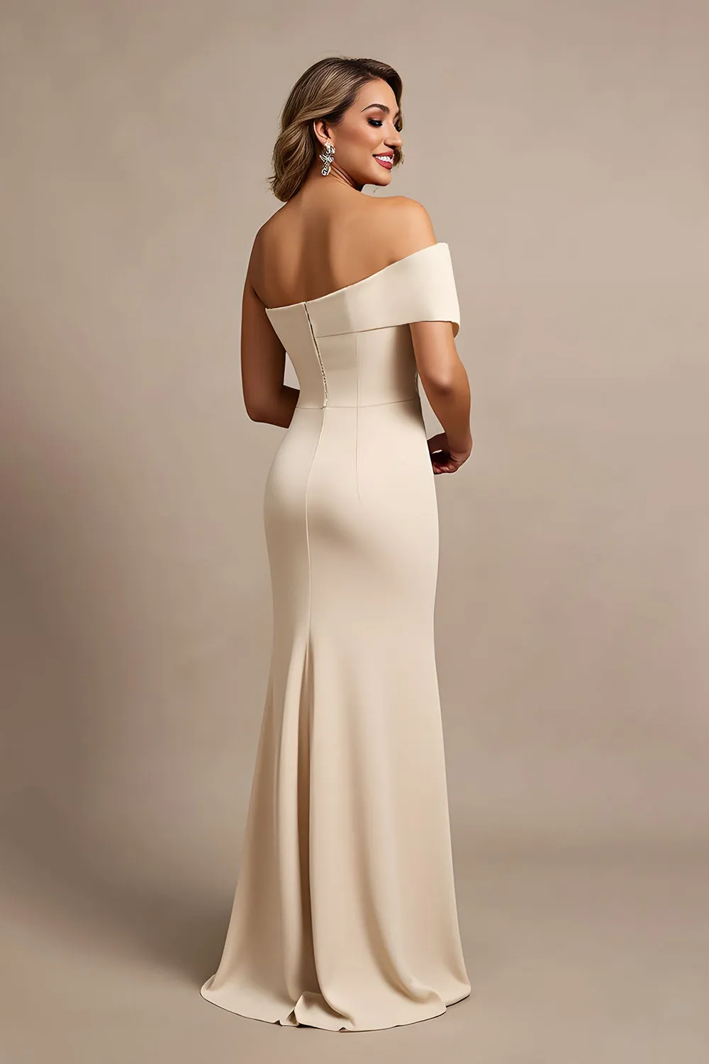Apricot One Shoulder Ruched Long Satin Mother of the Bride Dress with Beading sold by Zapaka product image thumbnail 2