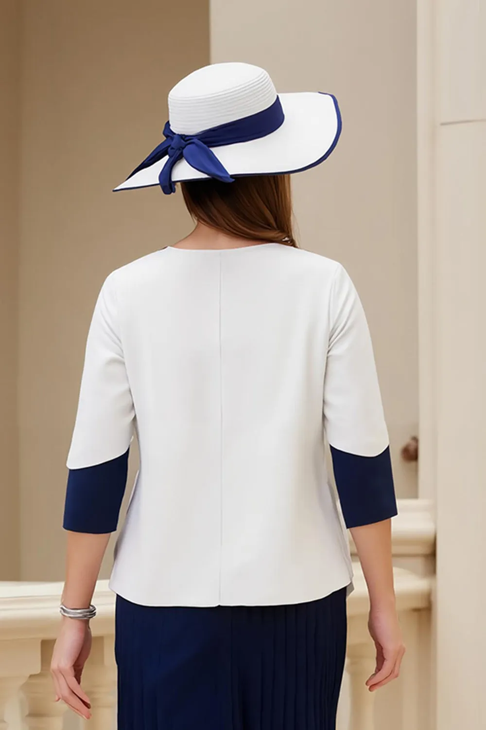 Navy 2 Piece Stretch Satin A Line Wedding Guest Dress sold by Zapaka product image thumbnail 4