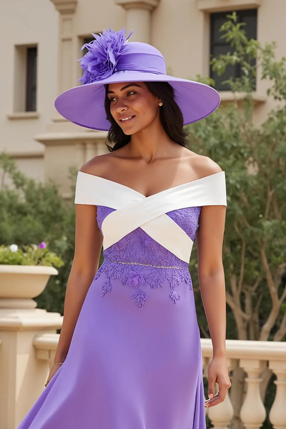 Purple Chiffon A Line High-Low Off the Shoulder Wedding Guest Dress sold by Zapaka product image thumbnail 3